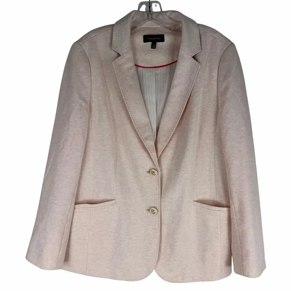 Talbots Easy Knit 2 Buttons Cotton Blend Blazer Jacket Light Pink Size 16